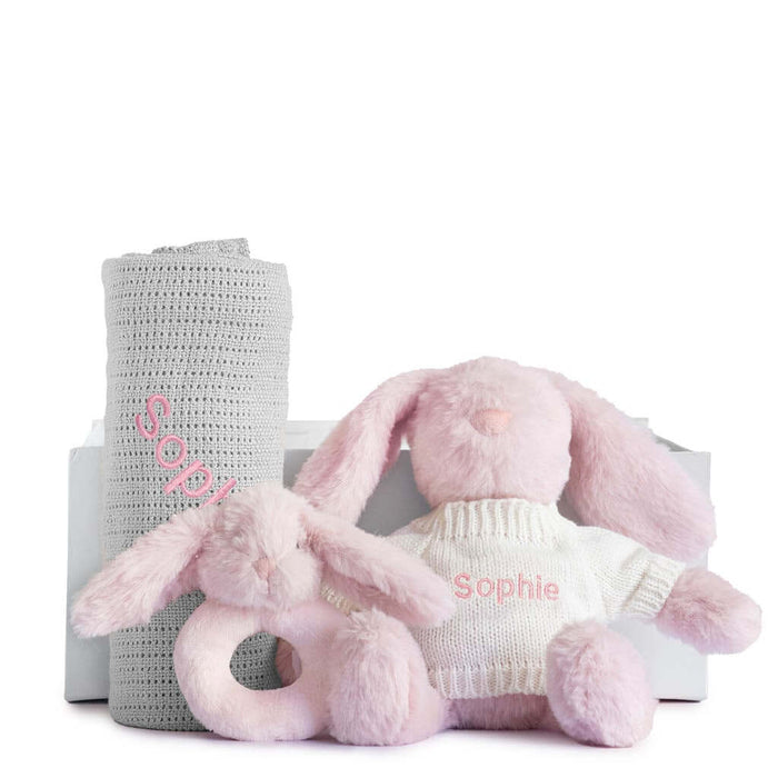 Cuddle Rattle Set - Pink (Grey Blanket)
