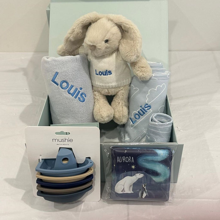 Deluxe Bunny Bathtime Set - Blue Clouds or Green Mountain