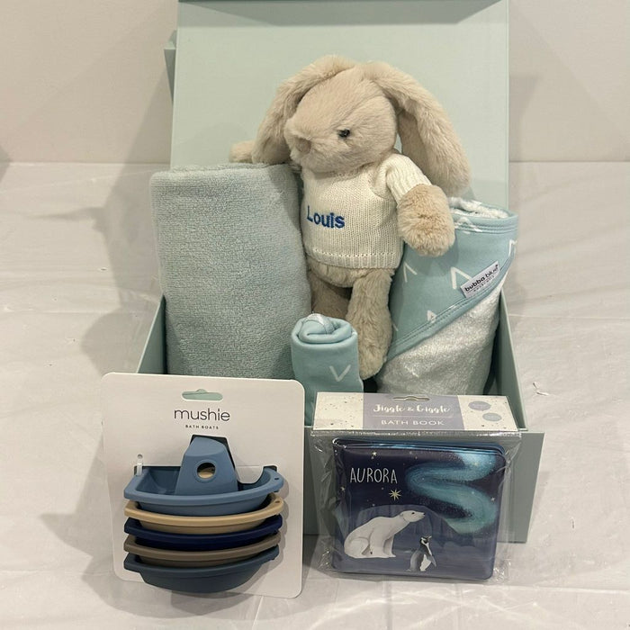 Deluxe Bunny Bathtime Set - Blue Clouds or Green Mountain