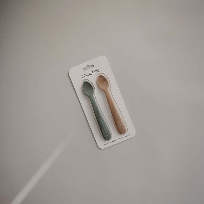 Mushie Silicone Feeding Spoons 2-Pack - Blush/Shifting Sand