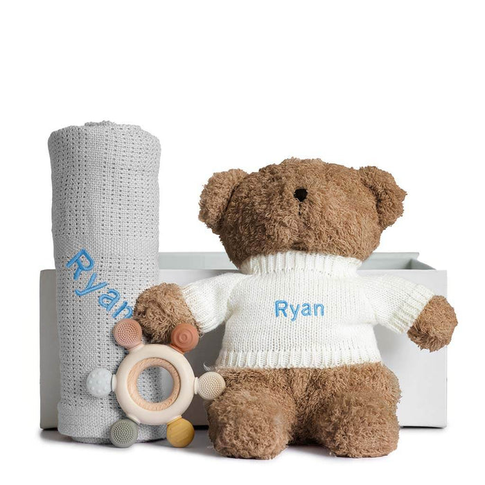 Teddy Soother Set - Beige Teddy with Beige, Green, Grey, Pink, RosePink, Sky Blue or White Blanket